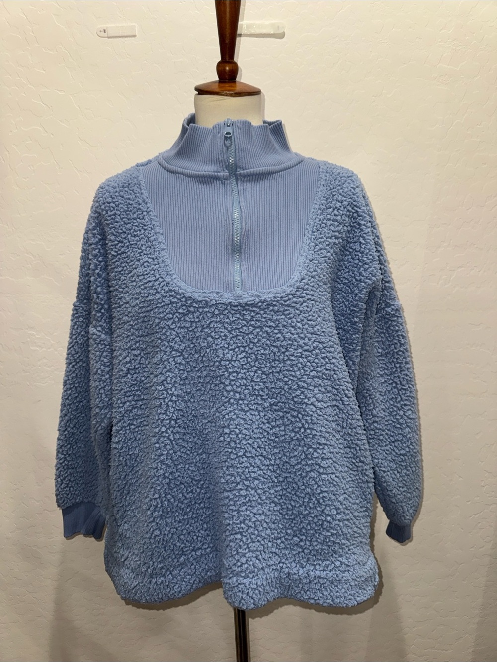 Aerie Fleece Sherpa Blue Quarter Zip